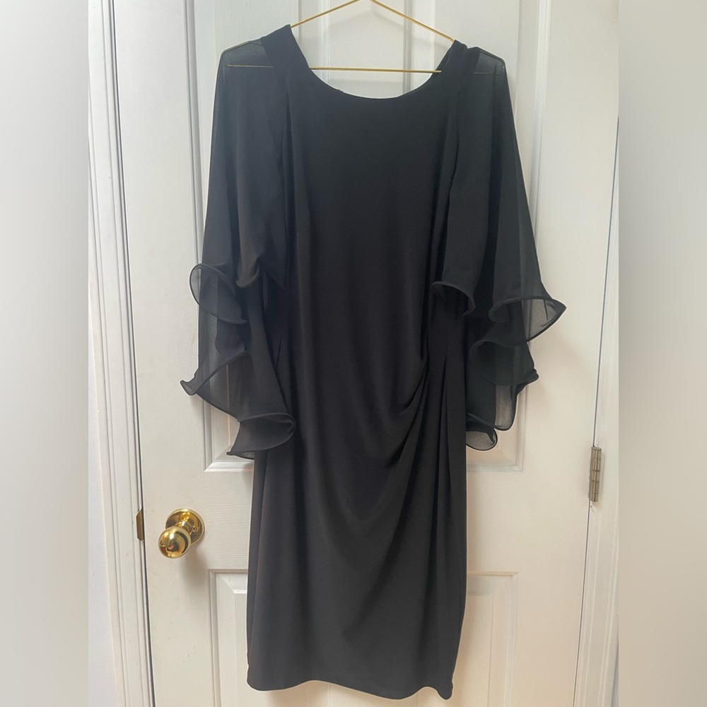 10 Ralph Lauren Evening Black Long-Sleeve Ruffle Cape Dress